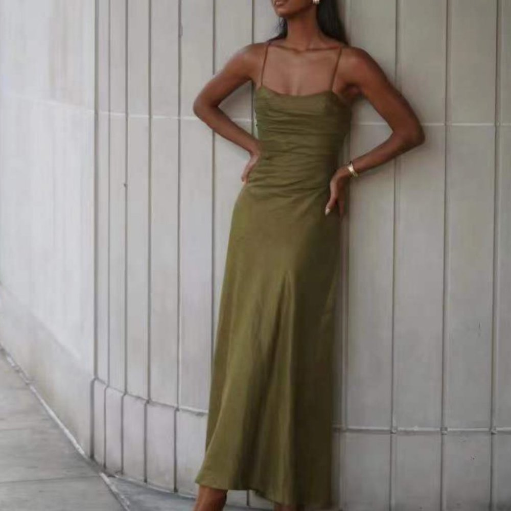Aje Clarice Draped Maxi Dress AU10/US6 Deep Olive